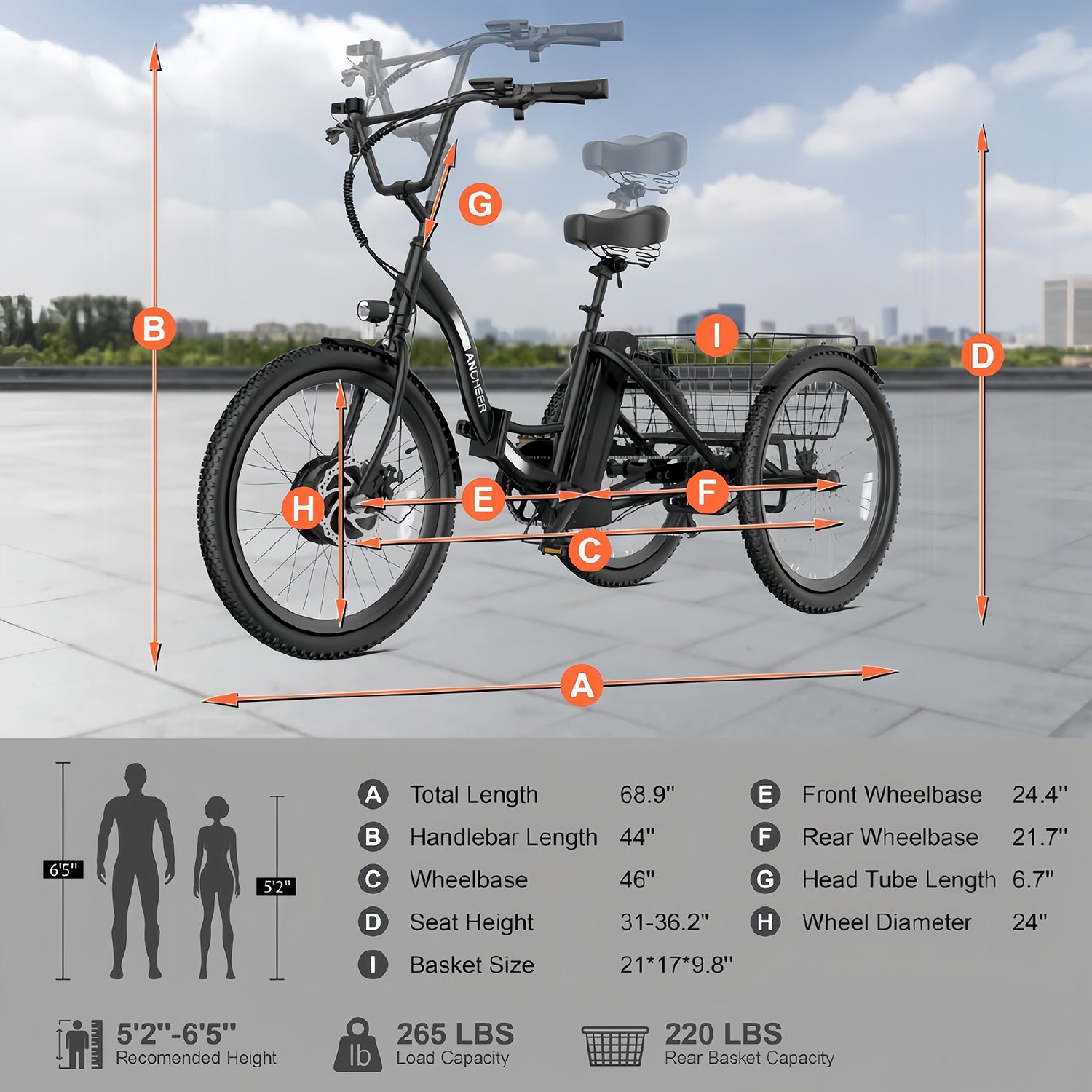 UBELIEF BN UBEB07 Electric Tricycle - 24" Adult E-Trike, 55 Miles Range