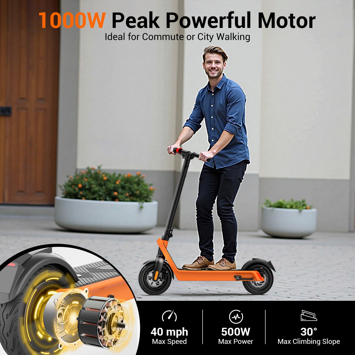 UBES01 | 500W Foldable Electric Scooter – 40KM/H 70KM Range Dual Disc Brakes
